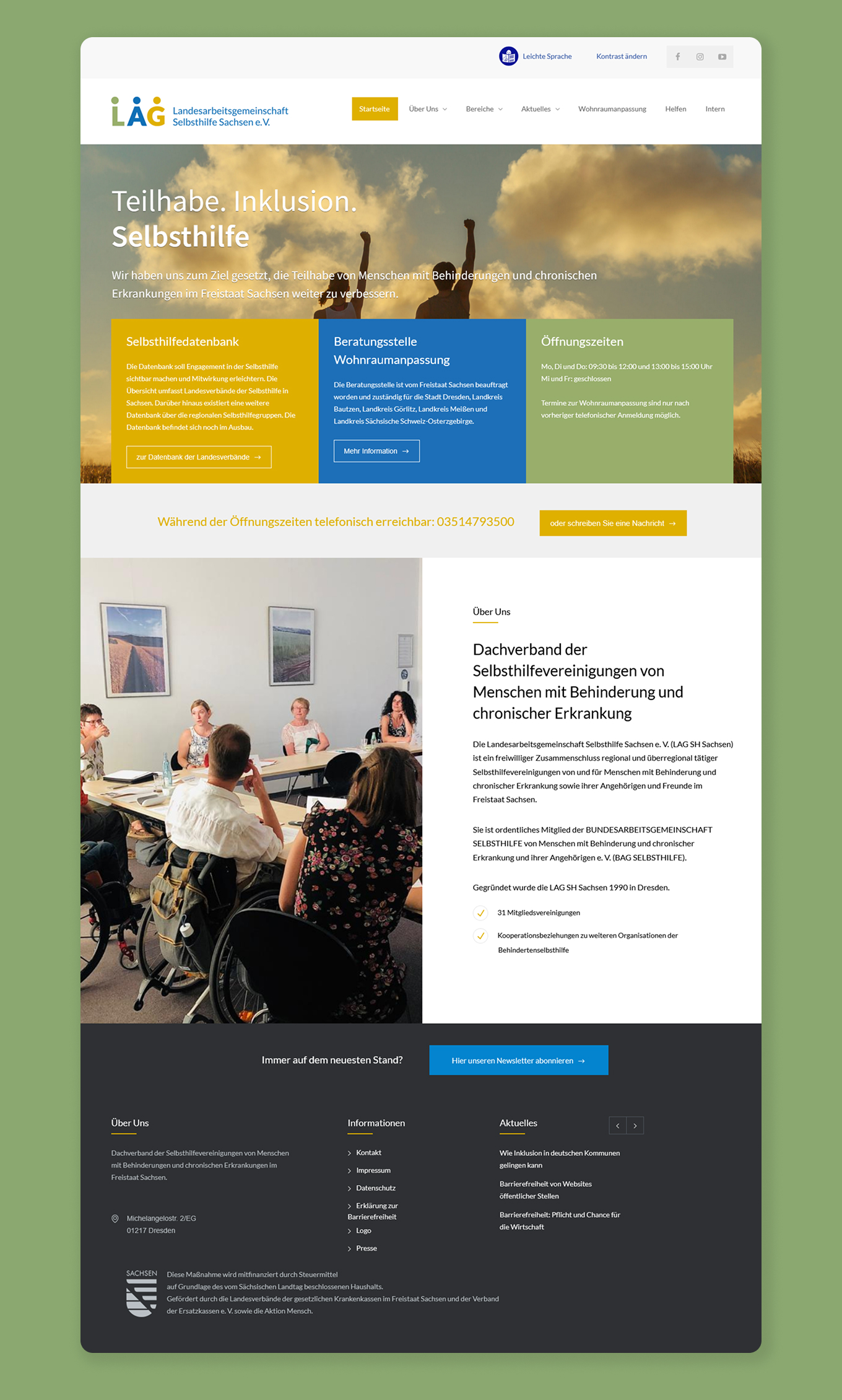 Ein Screenshot der Startseite der Website der 