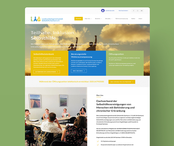 Ein Screenshot der Startseite der Website der 