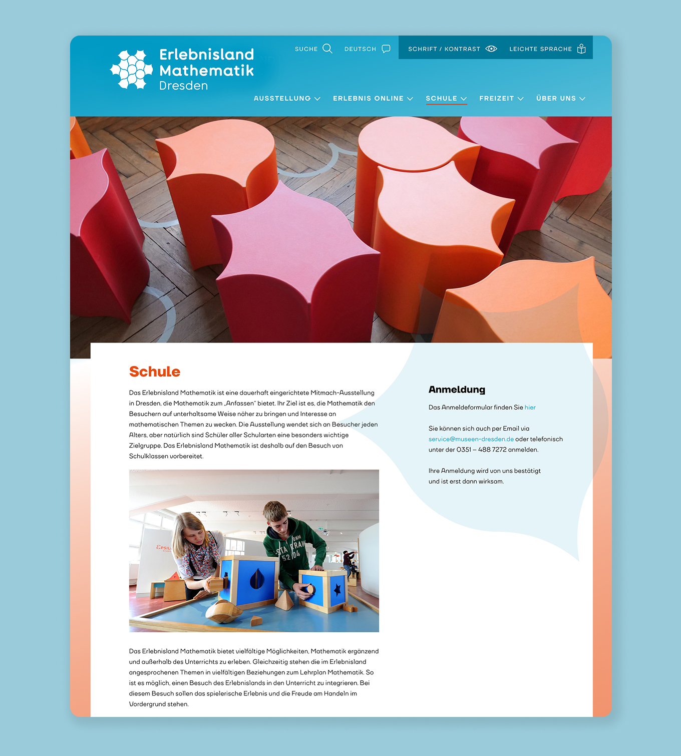 Ein Screenshot der Website für das 