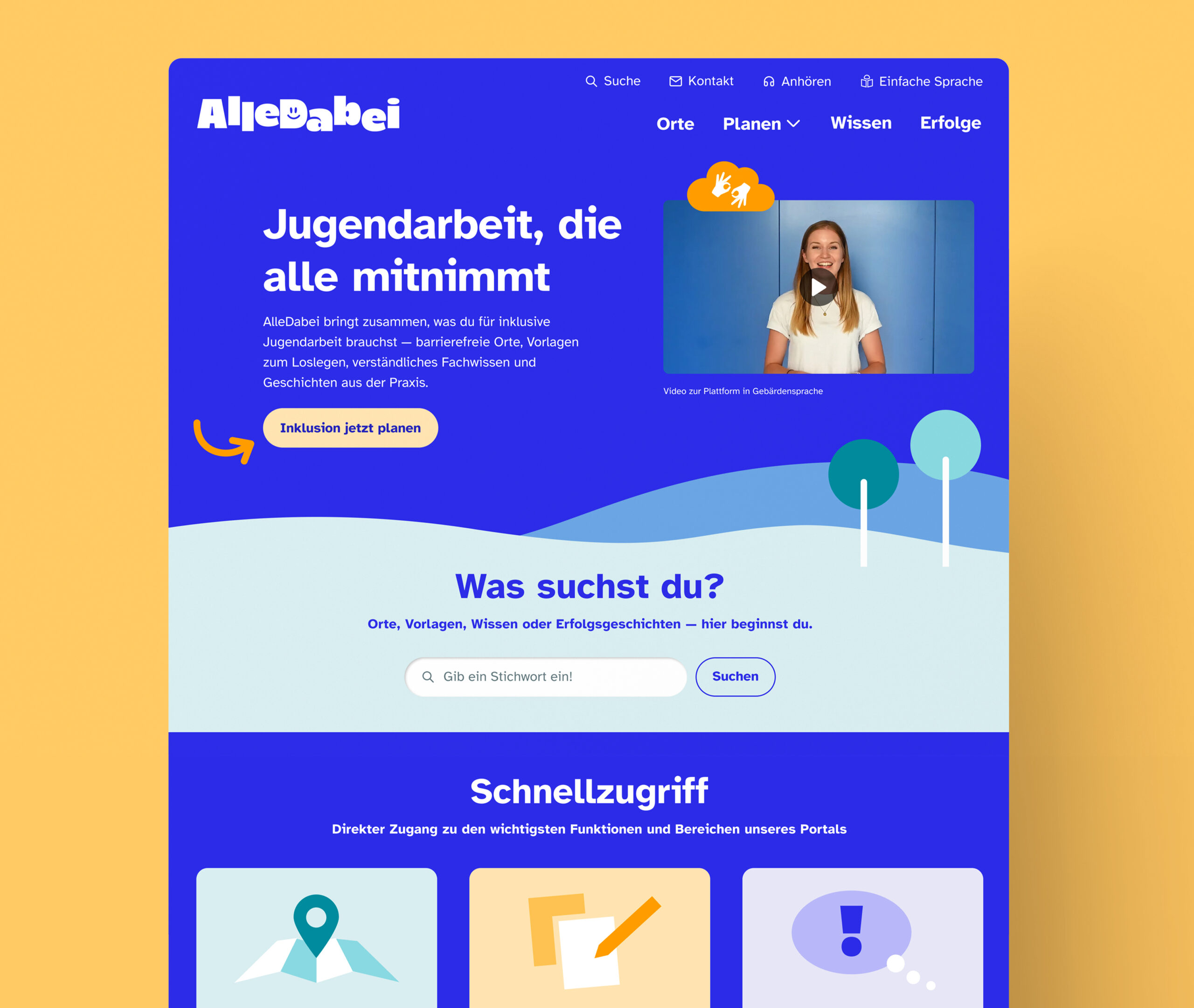 Startseitenscreen der inklusiven Web-Anwendung 