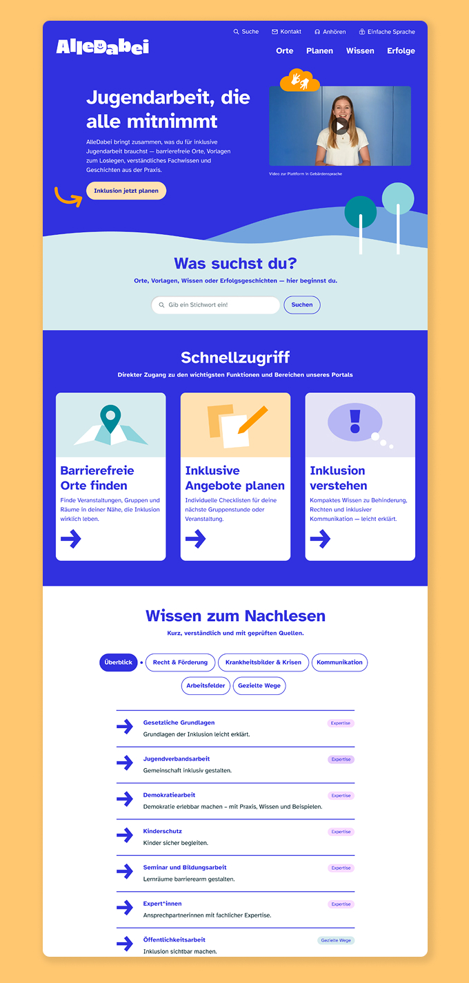 Screenshot der Startseite für die inklusive Anwendung 